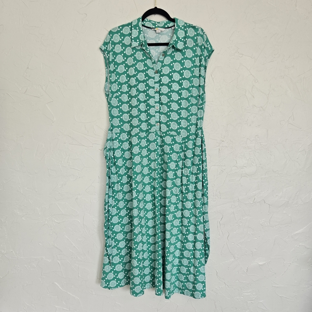 Boden Floral Tie Front Green White Jersey Dress, 14 - Picture 2 of 11